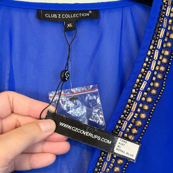 Club Z Collection Swimwear Cover Up Kaftan Dress XL Royal Blue Embellished NWT - Picture 8 of 8
